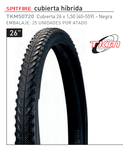 CUBIERTA BICICLETA TKM 26-150 SPITFIRE MIXTA NEGRA